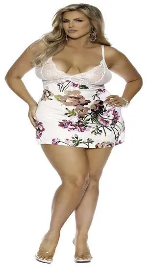 Elegant Moments Charmeuse and lace chemise with adjustable straps, 95% Polyester 5% Spandex Chemise , 95% Polyester 5% Spandex, Floral, 1X Elegant Moments Charmeuse and lace chemise with adjustable straps, 95% Polyester 5% Spandex Chemise , 95% Polyester 5% Spandex, Floral, 1X