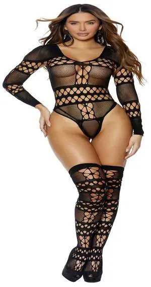 Elegant Moments Long sleeve crochet teddy with open crotch and matching stockings, 90% Nylon, 10% Spandex Teddy 2 pc. Set Hosiery/Clothing, 90% Nylon, 10% Spandex, Black, One Size Elegant Moments Long sleeve crochet teddy with open crotch and matching stockings, 90% Nylon, 10% Spandex Teddy 2 pc. Set Hosiery/Clothing, 90% Nylon, 10% Spandex, Black, One Size