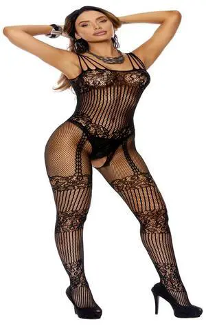 Elegant Moments Fishnet and lace bodystocking with open crotch , 90% Nylon, 10% Spandex Bodystocking Hosiery/Clothing , 90% Nylon, 10% Spandex, Black, One Size Elegant Moments Fishnet and lace bodystocking with open crotch , 90% Nylon, 10% Spandex Bodystocking Hosiery/Clothing , 90% Nylon, 10% Spandex, Black, One Size