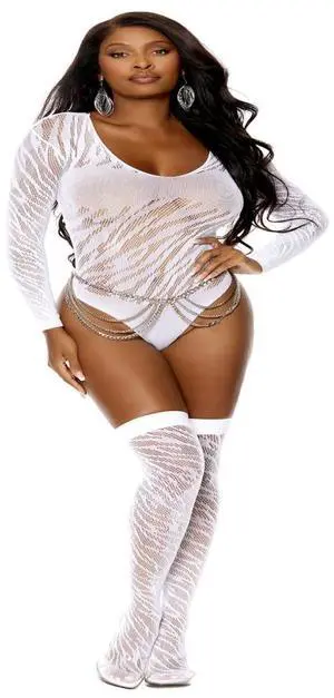 Elegant Moments Animal print crochet and opaque long sleeve teddy with matching stockings, 90% Nylon, 10% Spandex Teddy 2 pc. Set Hosiery/Clothing, 90% Nylon, 10% Spandex, White, One Size Elegant Moments Animal print crochet and opaque long sleeve teddy with matching stockings, 90% Nylon, 10% Spandex Teddy 2 pc. Set Hosiery/Clothing, 90% Nylon, 10% Spandex, White, One Size