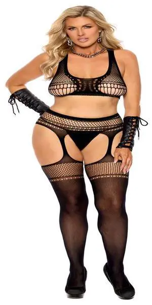 Elegant Moments Crochet net cami top, g-string and matching suspender pantyhose, 90% Nylon, 10% Spandex 3 pc. Set Cami Set Hosiery/Clothing, 90% Nylon, 10% Spandex, Black, Queen Size Elegant Moments Crochet net cami top, g-string and matching suspender pantyhose, 90% Nylon, 10% Spandex 3 pc. Set Cami Set Hosiery/Clothing, 90% Nylon, 10% Spandex, Black, Queen Size