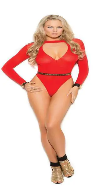 Elegant Moments Long sleeve deep V opaque teddy , 100% Nylon Teddy Hosiery/Clothing , 100% Nylon, Red, One Size Elegant Moments Long sleeve deep V opaque teddy , 100% Nylon Teddy Hosiery/Clothing , 100% Nylon, Red, One Size