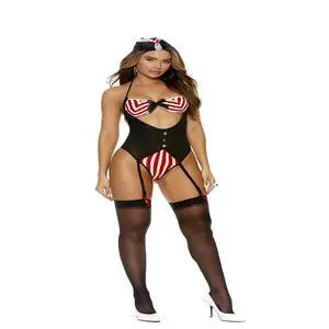 Elegant Moments Treasure Hunter - Halter neck teddy with attached garters and hat, 100% Nylon Teddy 2 pc. Set Bedroom Costume, 100% Nylon, Black, One Size Elegant Moments Treasure Hunter - Halter neck teddy with attached garters and hat, 100% Nylon Teddy 2 pc. Set Bedroom Costume, 100% Nylon, Black, One Size