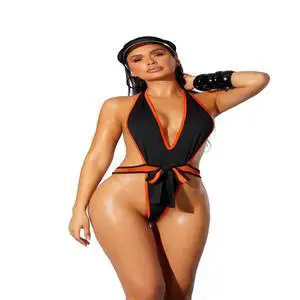 Elegant Moments Deep V monokini with orange trim, 97% Polyester, 3% Spandex Monokini Teddy Vivace Swim , 97% Polyester, 3% Spandex, Black, One Size Elegant Moments Deep V monokini with orange trim, 97% Polyester, 3% Spandex Monokini Teddy Vivace Swim , 97% Polyester, 3% Spandex, Black, One Size