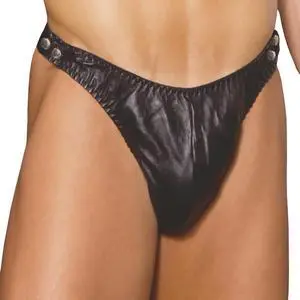 Elegant Moments Men's leather thong with side snaps and lycra back , 50% Leather, 50% Spandex Thong Menswear , 50% Leather, 50% Spandex, Black, One Size Elegant Moments Men's leather thong with side snaps and lycra back , 50% Leather, 50% Spandex Thong Menswear , 50% Leather, 50% Spandex, Black, One Size