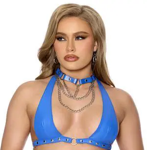 Elegant Moments Leather choker with chain detail, 100% Leather Choker Accessory , 100% Leather, Blue, One Size Elegant Moments Leather choker with chain detail, 100% Leather Choker Accessory , 100% Leather, Blue, One Size