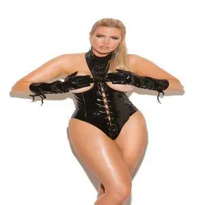 Elegant Moments Vinyl cupless teddy with lace up front, zipper back closure and open back, 70% Polyester, 30% Polyurethane Teddy , 70% Polyester, 30% Polyurethane, Black, 1X Elegant Moments Vinyl cupless teddy with lace up front, zipper back closure and open back, 70% Polyester, 30% Polyurethane Teddy , 70% Polyester, 30% Polyurethane, Black, 1X