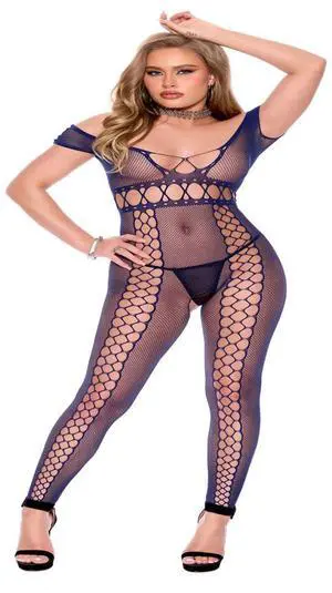 Elegant Moments Crochet net footless bodystocking with cap sleeves, criss cross front and back detail Open crotch , 90% Nylon, 10% Spandex Bodystocking Hosiery/Clothing , 90% Nylon, 10% Spandex, Midn Elegant Moments Crochet net footless bodystocking with cap sleeves, criss cross front and back detail Open crotch , 90% Nylon, 10% Spandex Bodystocking Hosiery/Clothing , 90% Nylon, 10% Spandex, Midn