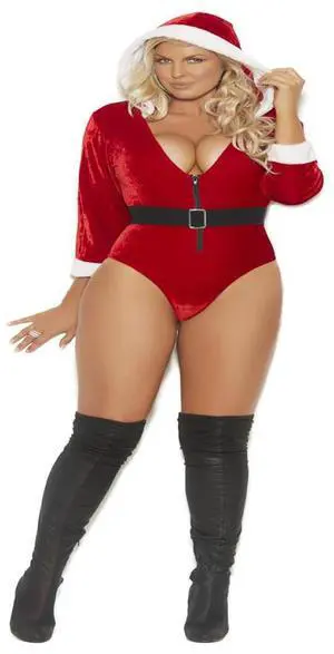 Elegant Moments Santa's Tease - 2 pc costume includes velvet teddy with 3/4 sleeves, attached hood and detachable elastic belt, 95% Polyester, 5% Elasthan Costumes 2 pc. Set , 95% Polyester, 5% Elast Elegant Moments Santa's Tease - 2 pc costume includes velvet teddy with 3/4 sleeves, attached hood and detachable elastic belt, 95% Polyester, 5% Elasthan Costumes 2 pc. Set , 95% Polyester, 5% Elast