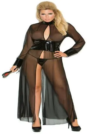 Elegant Moments Mesh and vinyl long sleeve gown with adjustable hook and eye back closure Matching g-string included, 70% Polyester, 30% Polyurethane Gown 2 pc. Set , 70% Polyester, 30% Polyurethane, Elegant Moments Mesh and vinyl long sleeve gown with adjustable hook and eye back closure Matching g-string included, 70% Polyester, 30% Polyurethane Gown 2 pc. Set , 70% Polyester, 30% Polyurethane,