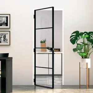 vidaXL Interior Door Black 29.9"x79.3" Tempered Glass&Aluminum Slim vidaXL Interior Door Black 29.9"x79.3" Tempered Glass&Aluminum Slim