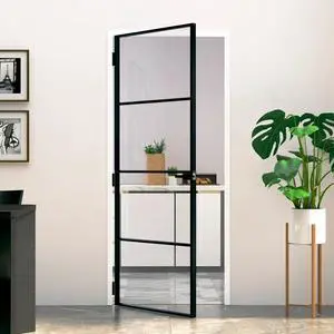 vidaXL Interior Door Black 32.7"x79.3" Tempered Glass&Aluminum Slim vidaXL Interior Door Black 32.7"x79.3" Tempered Glass&Aluminum Slim