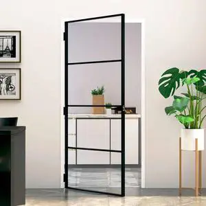 vidaXL Interior Door Black 36.6"x79.3" Tempered Glass&Aluminum Slim vidaXL Interior Door Black 36.6"x79.3" Tempered Glass&Aluminum Slim