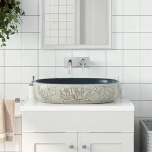 vidaXL Countertop Basin Sand and Blue Oval 23.2x15.7x5.5" Ceramic vidaXL Countertop Basin Sand and Blue Oval 23.2x15.7x5.5" Ceramic