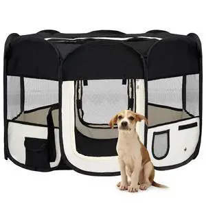 vidaXL Foldable Dog Playpen with Carrying Bag Black 43.3"x43.3"x22.8 vidaXL Foldable Dog Playpen with Carrying Bag Black 43.3"x43.3"x22.8