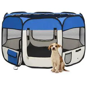 vidaXL Foldable Dog Playpen with Carrying Bag Blue 43.3"x43.3"x22.8 vidaXL Foldable Dog Playpen with Carrying Bag Blue 43.3"x43.3"x22.8