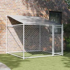 vidaXL Dog Cage with Roof and Door Gray 6.6'x6.6'x6.6'Galvanized Steel vidaXL Dog Cage with Roof and Door Gray 6.6'x6.6'x6.6'Galvanized Steel