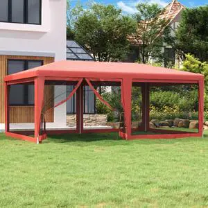 vidaXL Party Tent with 6 Mesh Sidewalls Red 19.7'x13.1'HDPE vidaXL Party Tent with 6 Mesh Sidewalls Red 19.7'x13.1'HDPE