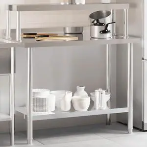 vidaXL Kitchen Work Table with Overshelf 43.3"x21.7"x47.2" Stainless Steel vidaXL Kitchen Work Table with Overshelf 43.3"x21.7"x47.2" Stainless Steel