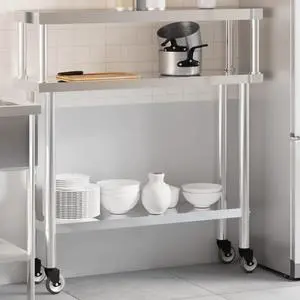vidaXL Kitchen Work Table with Overshelf 43.3"x11.8"x47.2" Stainless Steel vidaXL Kitchen Work Table with Overshelf 43.3"x11.8"x47.2" Stainless Steel