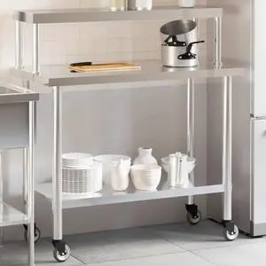 vidaXL Kitchen Work Table with Overshelf 43.3"x21.7"x47.2" Stainless Steel vidaXL Kitchen Work Table with Overshelf 43.3"x21.7"x47.2" Stainless Steel