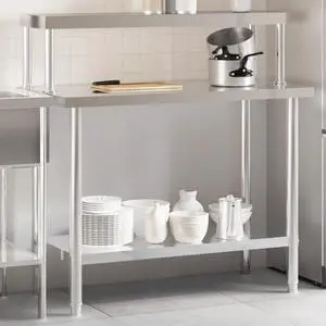 vidaXL Kitchen Work Table with Overshelf 43.3"x21.7"x47.2" Stainless Steel vidaXL Kitchen Work Table with Overshelf 43.3"x21.7"x47.2" Stainless Steel