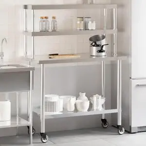 vidaXL Kitchen Work Table with Overshelf 43.3"x21.7"x59.1" Stainless Steel vidaXL Kitchen Work Table with Overshelf 43.3"x21.7"x59.1" Stainless Steel