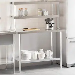 vidaXL Kitchen Work Table with Overshelf 43.3"x21.7"x59.1" Stainless Steel vidaXL Kitchen Work Table with Overshelf 43.3"x21.7"x59.1" Stainless Steel