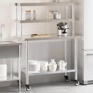 vidaXL Kitchen Work Table with Overshelf 43.3"x21.7"x59.1" Stainless Steel vidaXL Kitchen Work Table with Overshelf 43.3"x21.7"x59.1" Stainless Steel