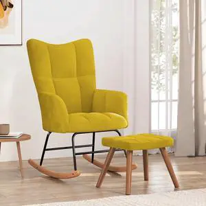 vidaXL Rocking Chair with a Stool Mustard Yellow Velvet vidaXL Rocking Chair with a Stool Mustard Yellow Velvet