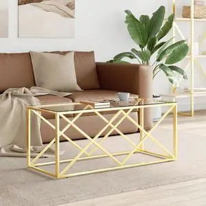 vidaXL Coffee Table 43.3"x17.7"x17.7" Stainless Steel and Glass vidaXL Coffee Table 43.3"x17.7"x17.7" Stainless Steel and Glass