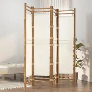 vidaXL Folding 4-Panel Room Divider 63" Bamboo and Canvas vidaXL Folding 4-Panel Room Divider 63" Bamboo and Canvas