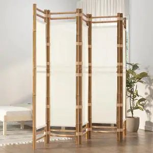 vidaXL Folding 5-Panel Room Divider 78.7" Bamboo and Canvas vidaXL Folding 5-Panel Room Divider 78.7" Bamboo and Canvas