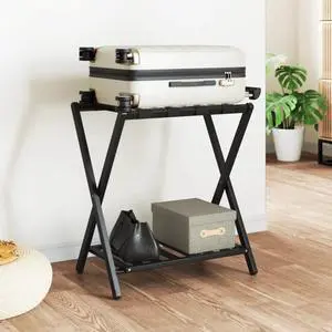 vidaXL Luggage Rack Black 26.8"x15"x22.8" Bamboo vidaXL Luggage Rack Black 26.8"x15"x22.8" Bamboo