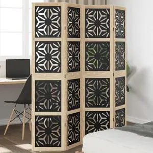 vidaXL Room Divider 4 Panels Brown and Black Solid Wood Paulownia vidaXL Room Divider 4 Panels Brown and Black Solid Wood Paulownia