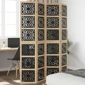 vidaXL Room Divider 4 Panels Brown and Black Solid Wood Paulownia vidaXL Room Divider 4 Panels Brown and Black Solid Wood Paulownia