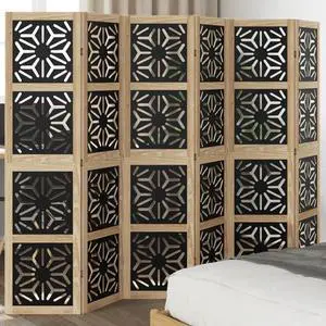 vidaXL Room Divider 6 Panels Brown and Black Solid Wood Paulownia vidaXL Room Divider 6 Panels Brown and Black Solid Wood Paulownia