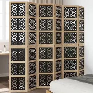 vidaXL Room Divider 6 Panels Brown and Black Solid Wood Paulownia vidaXL Room Divider 6 Panels Brown and Black Solid Wood Paulownia