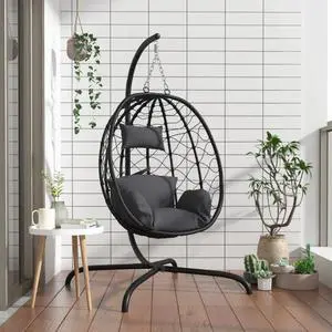 vidaXL Hanging Egg Chair with Cushion Anthracite Poly Rattan&Steel vidaXL Hanging Egg Chair with Cushion Anthracite Poly Rattan&Steel