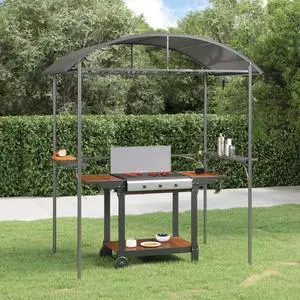 vidaXL BBQ Gazebo with Side Shelves Anthracite 86.6"x45.3"x90.6" Steel vidaXL BBQ Gazebo with Side Shelves Anthracite 86.6"x45.3"x90.6" Steel