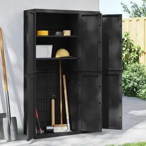 vidaXL Outdoor Storage Cabinet Black 38.2"x14.6"x65" PP vidaXL Outdoor Storage Cabinet Black 38.2"x14.6"x65" PP