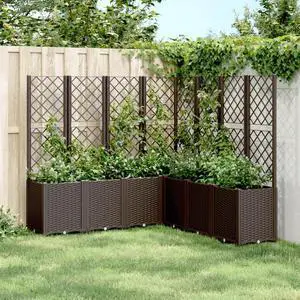 vidaXL Garden Planter with Trellis Brown 63"x63"x55.1" PP vidaXL Garden Planter with Trellis Brown 63"x63"x55.1" PP