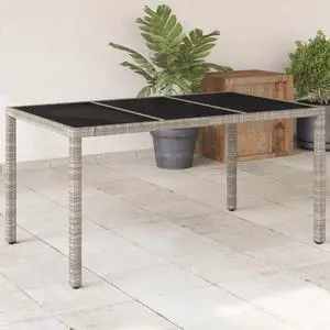 vidaXL Patio Table with Glass Top Light Gray 59.1"x35.4"x29.5" Poly Rattan vidaXL Patio Table with Glass Top Light Gray 59.1"x35.4"x29.5" Poly Rattan