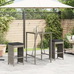 vidaXL Patio Bar Stools with Cushions 2 pcs Gray Poly Rattan vidaXL Patio Bar Stools with Cushions 2 pcs Gray Poly Rattan