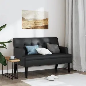 vidaXL Bench with Backrest Black 44.1x25.8x29.5" Faux Leather vidaXL Bench with Backrest Black 44.1x25.8x29.5" Faux Leather