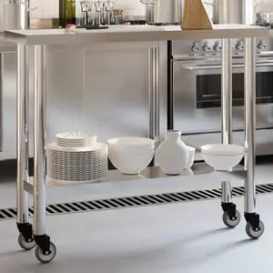 vidaXL Kitchen Work Table with Wheels 43.3"x11.8"x33.5" Stainless Steel vidaXL Kitchen Work Table with Wheels 43.3"x11.8"x33.5" Stainless Steel