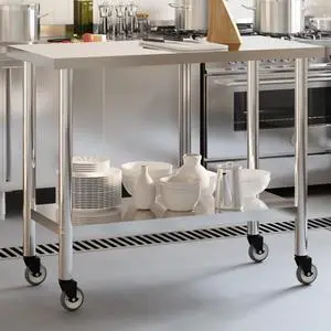 vidaXL Kitchen Work Table with Wheels 43.3"x21.7"x33.5" Stainless Steel vidaXL Kitchen Work Table with Wheels 43.3"x21.7"x33.5" Stainless Steel