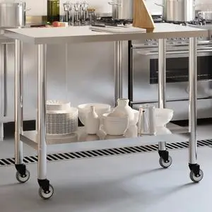 vidaXL Kitchen Work Table with Wheels 43.3"x21.7"x33.5" Stainless Steel vidaXL Kitchen Work Table with Wheels 43.3"x21.7"x33.5" Stainless Steel