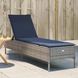 vidaXL Sun Lounger with Cushion Grey Poly Rattan vidaXL Sun Lounger with Cushion Grey Poly Rattan
