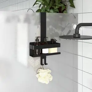 vidaXL Hanging Shower Caddy Matt Black Brushed 304 Stainless Steel vidaXL Hanging Shower Caddy Matt Black Brushed 304 Stainless Steel